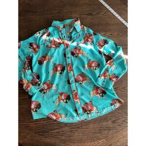 Wranglers, turquoise snap front red piping novelty western extra large shirt